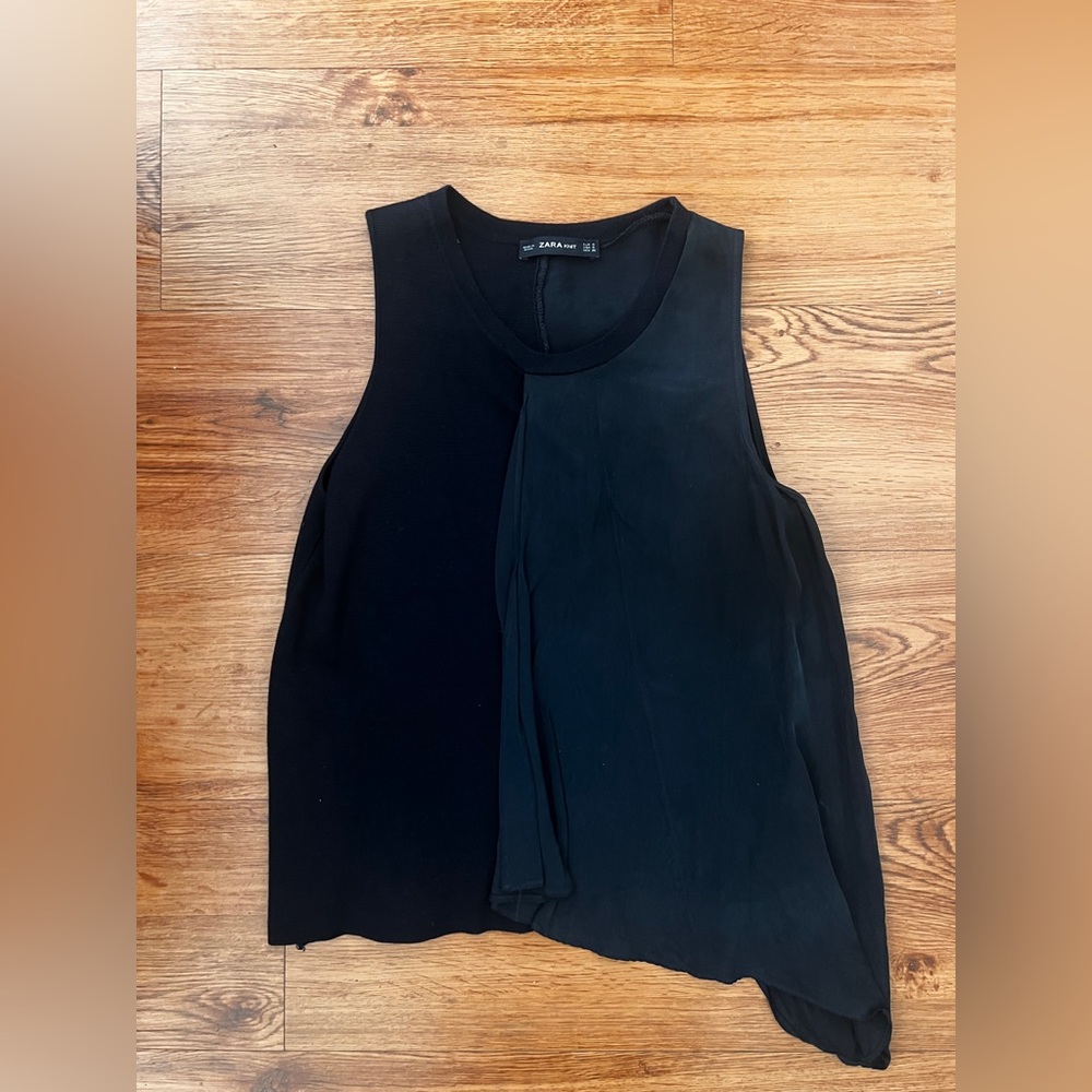 Zara Navy Blue Mixed Media Sleeveless Blouse Size Small